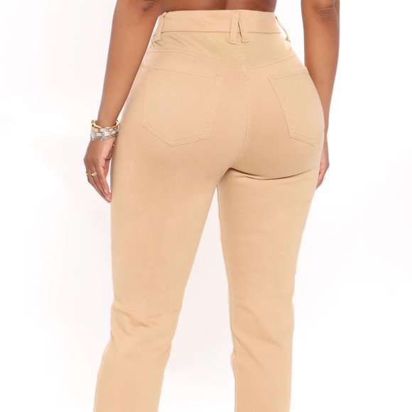 Fashion Nova - Killing' Em Nicely Side Slit Jeans - Khaki - Picture 4 of 6